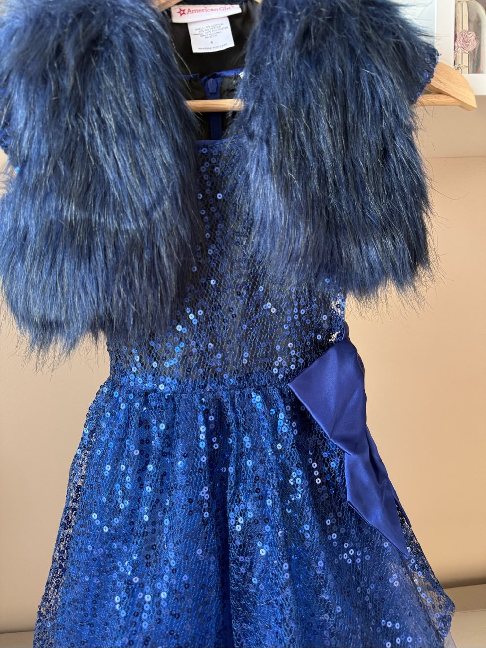 American Girl Royal Blue Sequin Dress with Faux Fur Shrug